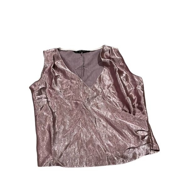 Zara Chrome Top- Zara Sleevelesss Metallic Faux  Wrap a Rose Metallic Vest wrap - Picture 5 of 5